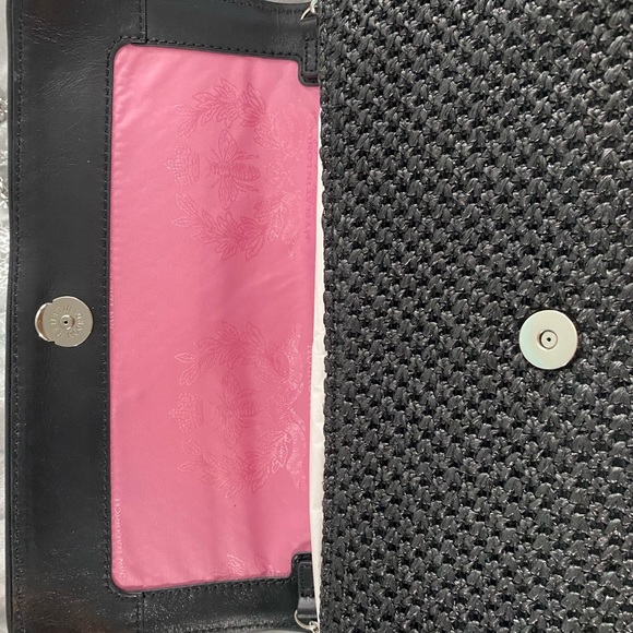 My flat in London leather woven clutch